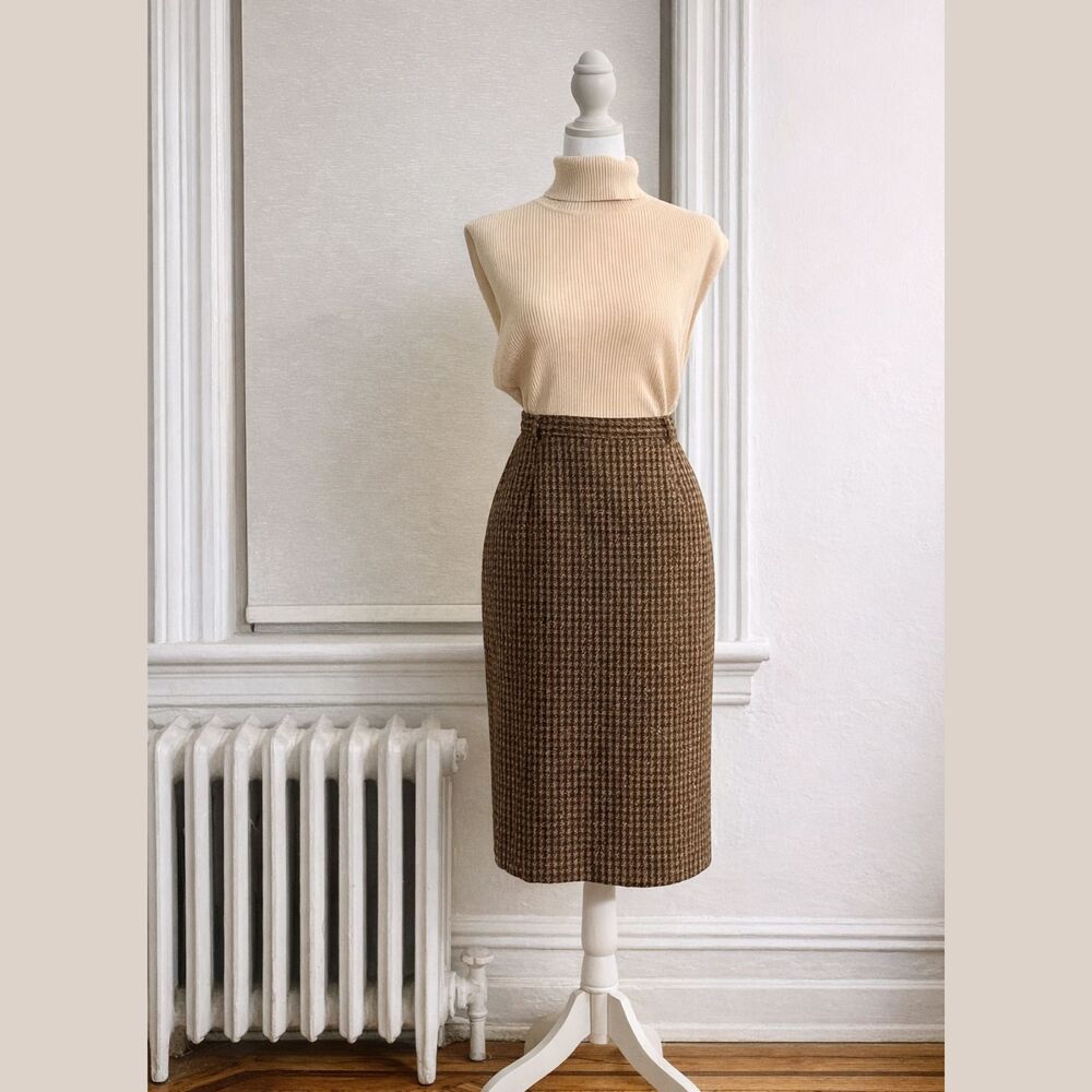 Vintage Pendleton Knockabouts Wool Houndstooth Pencil Skirt Size 12 Made USA
